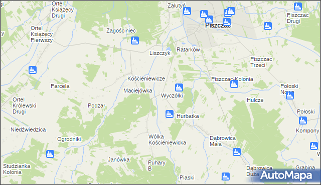 mapa Wyczółki gmina Piszczac, Wyczółki gmina Piszczac na mapie Targeo