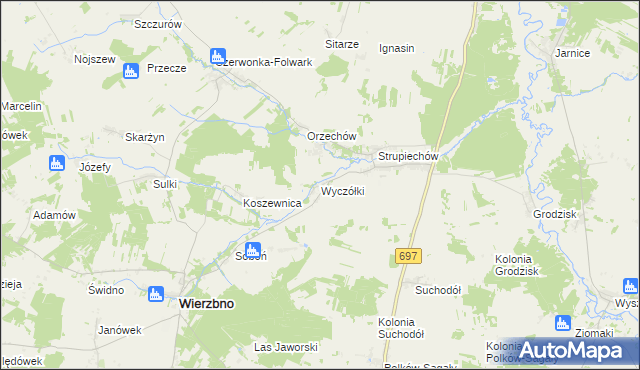 mapa Wyczółki gmina Wierzbno, Wyczółki gmina Wierzbno na mapie Targeo