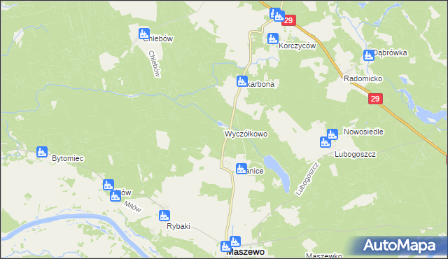 mapa Wyczółkowo gmina Maszewo, Wyczółkowo gmina Maszewo na mapie Targeo