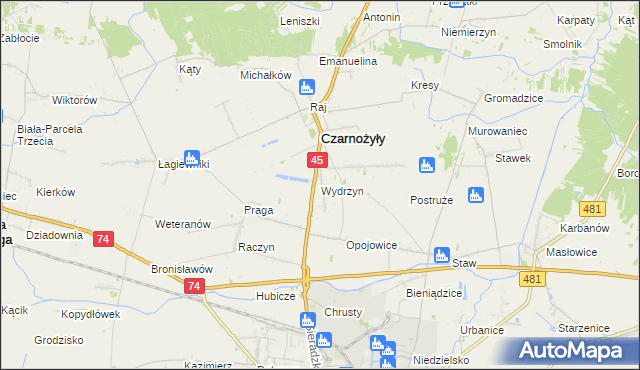 mapa Wydrzyn gmina Czarnożyły, Wydrzyn gmina Czarnożyły na mapie Targeo