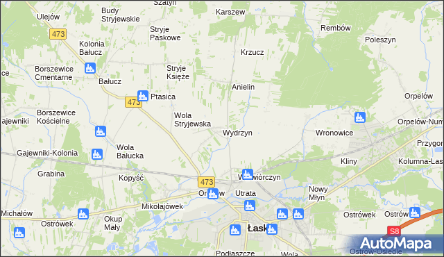 mapa Wydrzyn gmina Łask, Wydrzyn gmina Łask na mapie Targeo