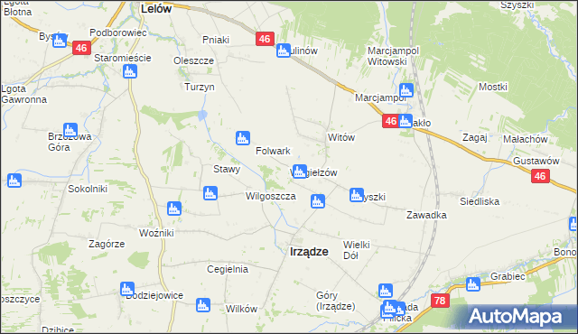 mapa Wygiełzów gmina Irządze, Wygiełzów gmina Irządze na mapie Targeo