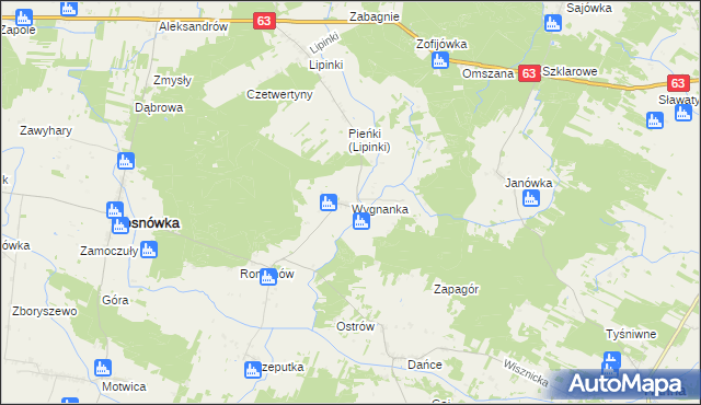 mapa Wygnanka gmina Sosnówka, Wygnanka gmina Sosnówka na mapie Targeo