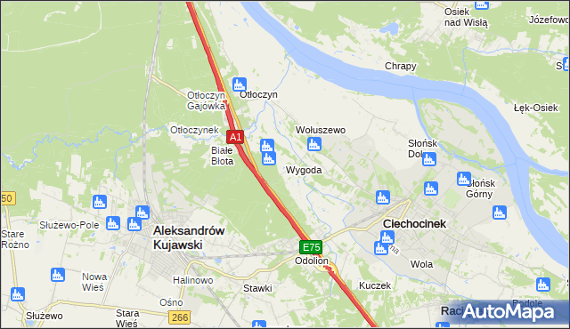 mapa Wygoda gmina Aleksandrów Kujawski, Wygoda gmina Aleksandrów Kujawski na mapie Targeo