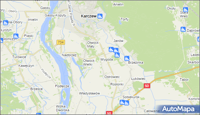 mapa Wygoda gmina Karczew, Wygoda gmina Karczew na mapie Targeo