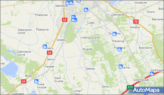 mapa Wygoda gmina Łowicz, Wygoda gmina Łowicz na mapie Targeo