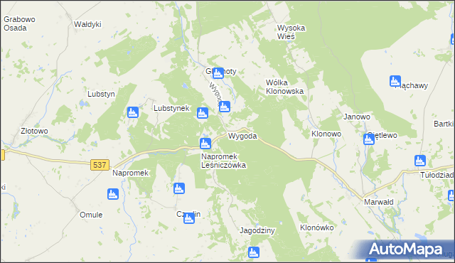 mapa Wygoda gmina Ostróda, Wygoda gmina Ostróda na mapie Targeo