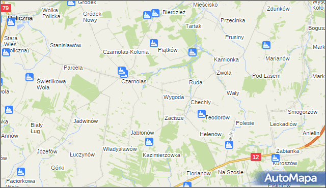 mapa Wygoda gmina Policzna, Wygoda gmina Policzna na mapie Targeo