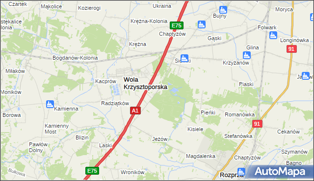 mapa Wygoda gmina Wola Krzysztoporska, Wygoda gmina Wola Krzysztoporska na mapie Targeo