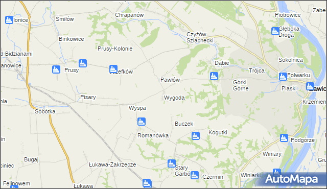 mapa Wygoda gmina Zawichost, Wygoda gmina Zawichost na mapie Targeo