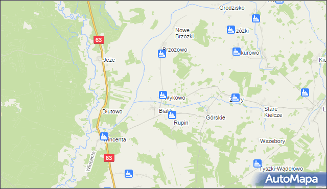 mapa Wykowo gmina Kolno, Wykowo gmina Kolno na mapie Targeo