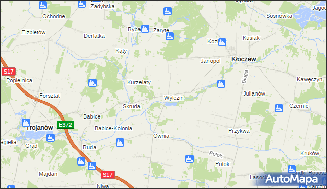 mapa Wylezin gmina Kłoczew, Wylezin gmina Kłoczew na mapie Targeo