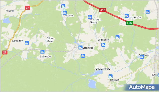 mapa Wymiarki powiat żagański, Wymiarki powiat żagański na mapie Targeo