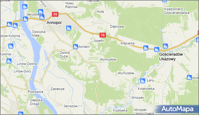 mapa Wymysłów gmina Annopol, Wymysłów gmina Annopol na mapie Targeo