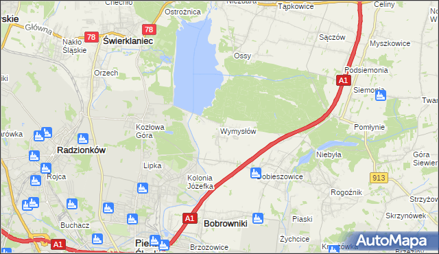 mapa Wymysłów gmina Bobrowniki, Wymysłów gmina Bobrowniki na mapie Targeo