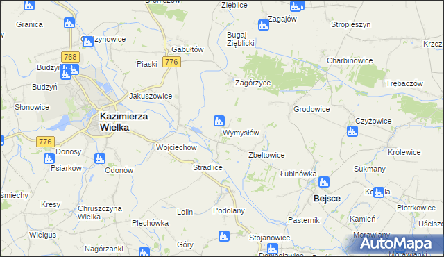 mapa Wymysłów gmina Kazimierza Wielka, Wymysłów gmina Kazimierza Wielka na mapie Targeo