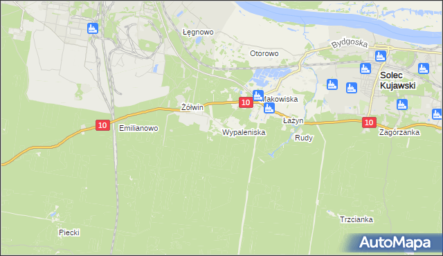 mapa Wypaleniska gmina Solec Kujawski, Wypaleniska gmina Solec Kujawski na mapie Targeo