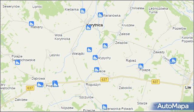 mapa Wypychy gmina Korytnica, Wypychy gmina Korytnica na mapie Targeo