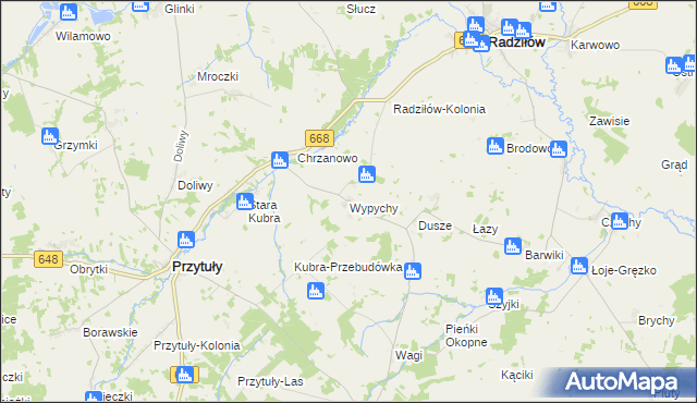 mapa Wypychy gmina Radziłów, Wypychy gmina Radziłów na mapie Targeo