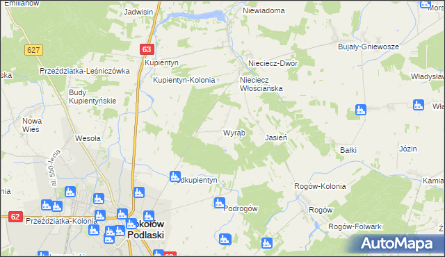 mapa Wyrąb gmina Sokołów Podlaski, Wyrąb gmina Sokołów Podlaski na mapie Targeo