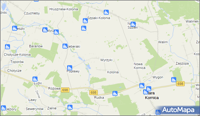 mapa Wyrzyki gmina Stara Kornica, Wyrzyki gmina Stara Kornica na mapie Targeo