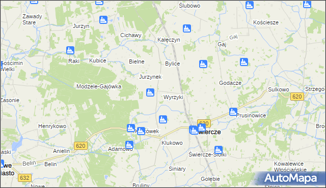 mapa Wyrzyki gmina Świercze, Wyrzyki gmina Świercze na mapie Targeo