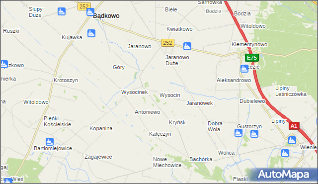 mapa Wysocin gmina Bądkowo, Wysocin gmina Bądkowo na mapie Targeo
