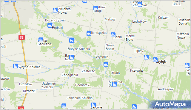 mapa Wysocin gmina Przyłęk, Wysocin gmina Przyłęk na mapie Targeo