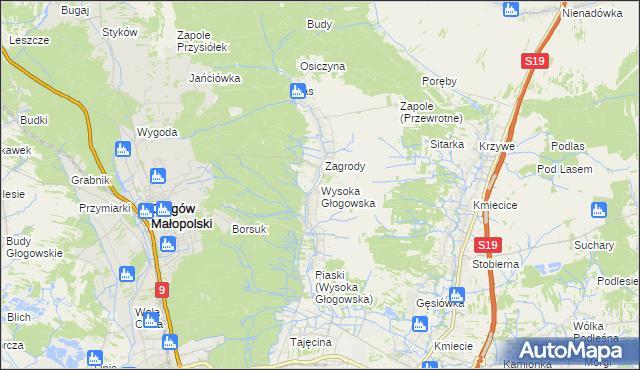mapa Wysoka Głogowska, Wysoka Głogowska na mapie Targeo