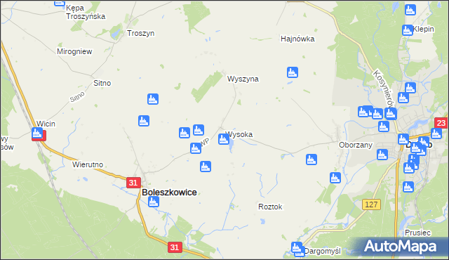 mapa Wysoka gmina Boleszkowice, Wysoka gmina Boleszkowice na mapie Targeo