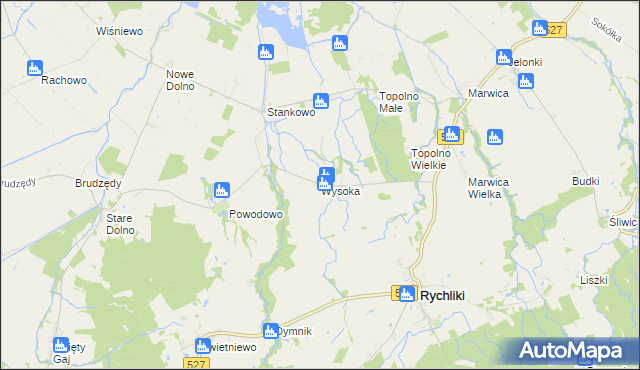 mapa Wysoka gmina Rychliki, Wysoka gmina Rychliki na mapie Targeo