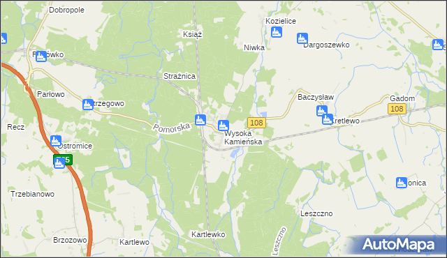 mapa Wysoka Kamieńska, Wysoka Kamieńska na mapie Targeo