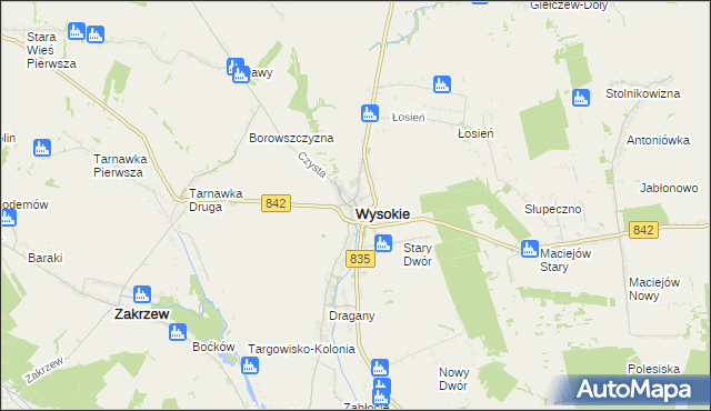 mapa Wysokie powiat lubelski, Wysokie powiat lubelski na mapie Targeo