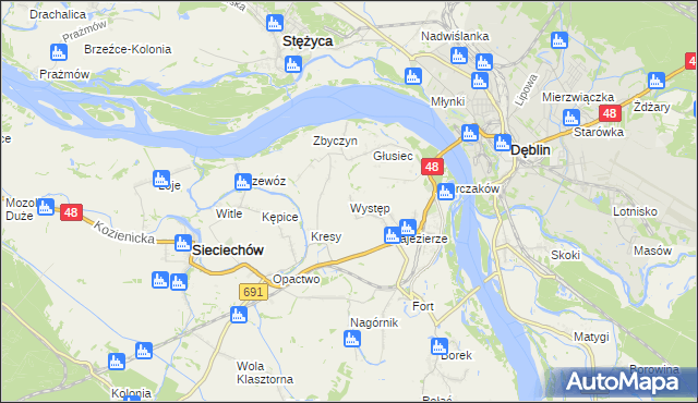 mapa Występ gmina Sieciechów, Występ gmina Sieciechów na mapie Targeo