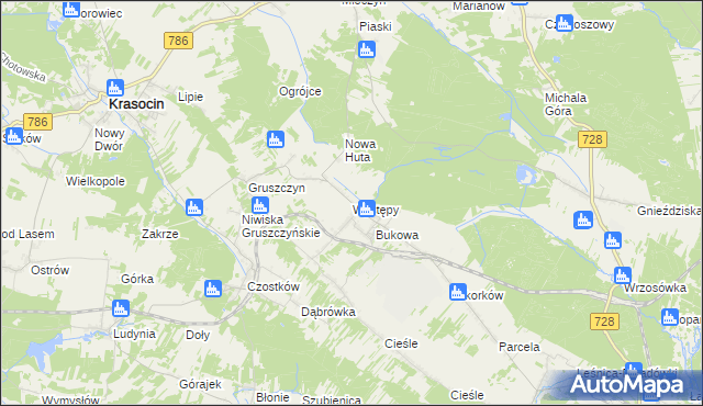 mapa Występy, Występy na mapie Targeo