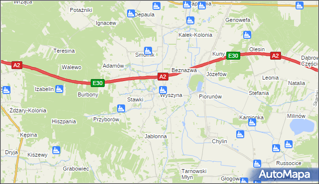 mapa Wyszyna gmina Władysławów, Wyszyna gmina Władysławów na mapie Targeo