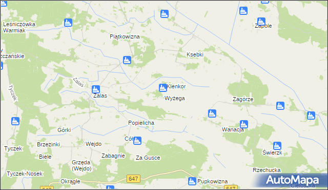 mapa Wyżega gmina Łyse, Wyżega gmina Łyse na mapie Targeo