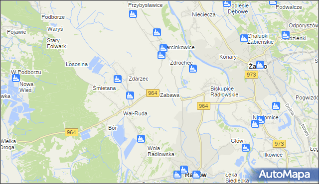 mapa Zabawa gmina Radłów, Zabawa gmina Radłów na mapie Targeo