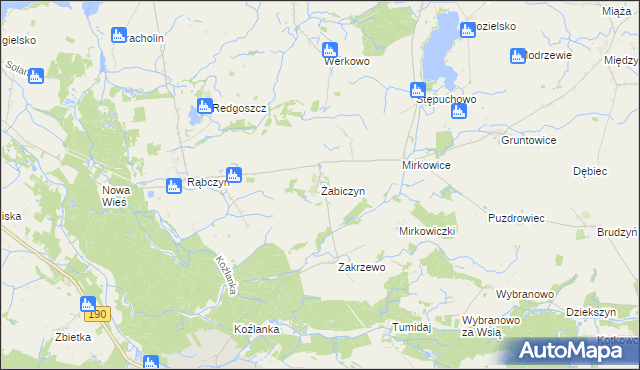 mapa Żabiczyn gmina Mieścisko, Żabiczyn gmina Mieścisko na mapie Targeo