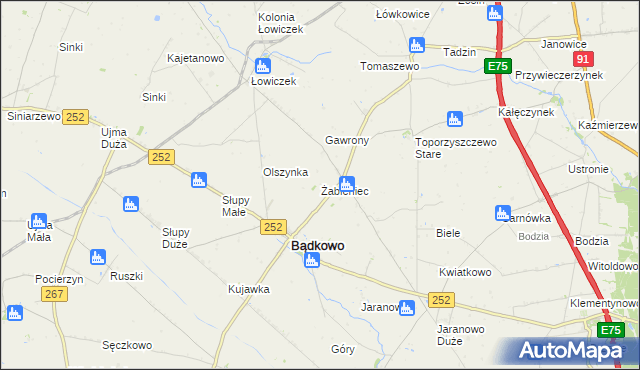 mapa Żabieniec gmina Bądkowo, Żabieniec gmina Bądkowo na mapie Targeo