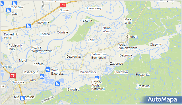 mapa Zabierzów Bocheński, Zabierzów Bocheński na mapie Targeo