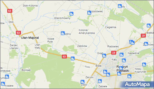 mapa Żabików gmina Radzyń Podlaski, Żabików gmina Radzyń Podlaski na mapie Targeo