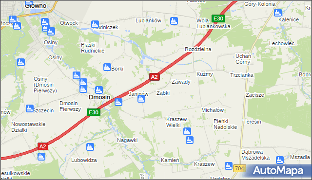 mapa Ząbki gmina Dmosin, Ząbki gmina Dmosin na mapie Targeo