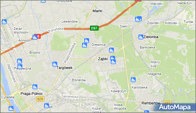 mapa Ząbki powiat wołomiński, Ząbki powiat wołomiński na mapie Targeo