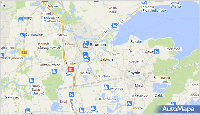 mapa Zabłocie gmina Strumień, Zabłocie gmina Strumień na mapie Targeo