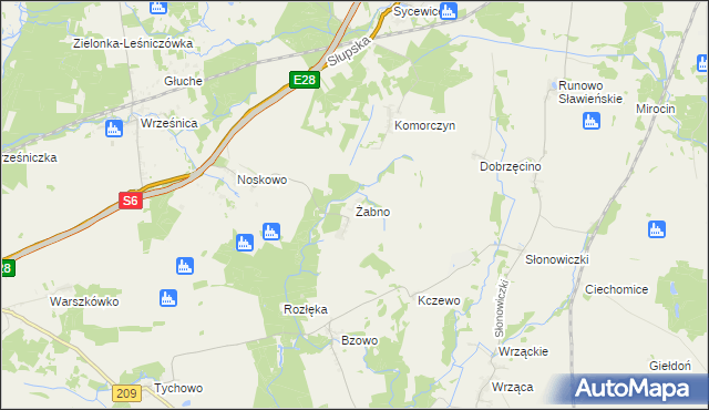 mapa Żabno gmina Sławno, Żabno gmina Sławno na mapie Targeo