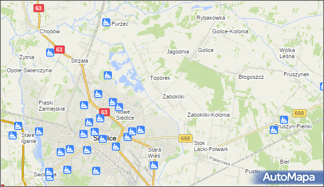 mapa Żabokliki gmina Siedlce, Żabokliki gmina Siedlce na mapie Targeo