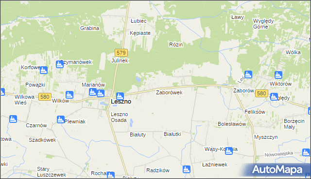 mapa Zaborówek gmina Leszno, Zaborówek gmina Leszno na mapie Targeo