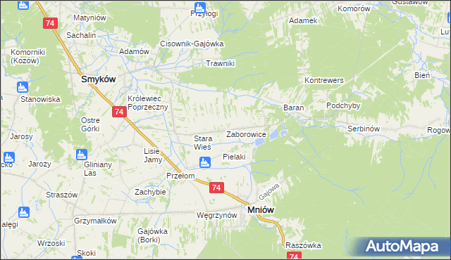 mapa Zaborowice gmina Mniów, Zaborowice gmina Mniów na mapie Targeo