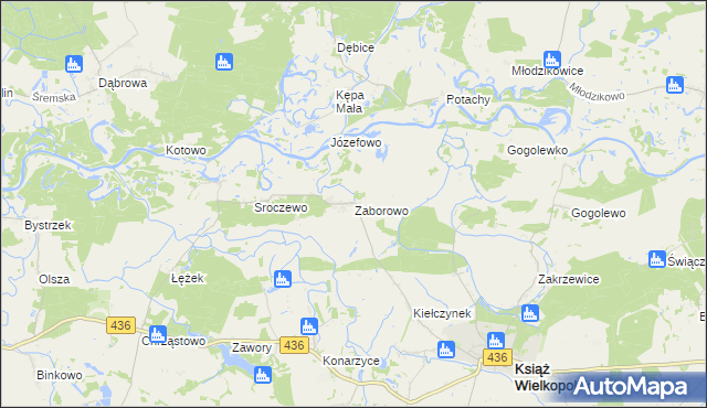 mapa Zaborowo gmina Książ Wielkopolski, Zaborowo gmina Książ Wielkopolski na mapie Targeo